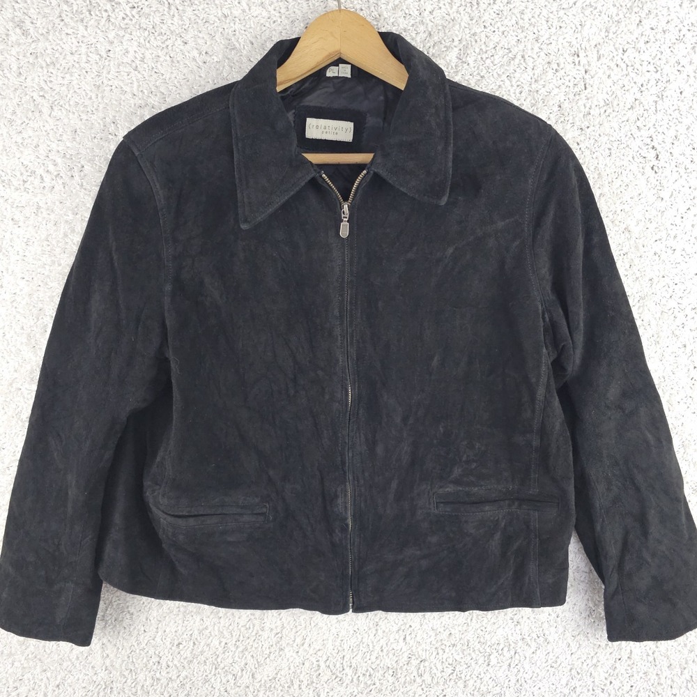 Relativity Leather Black‎ Suede Jacket Women's Petite Large PL Minimalist
